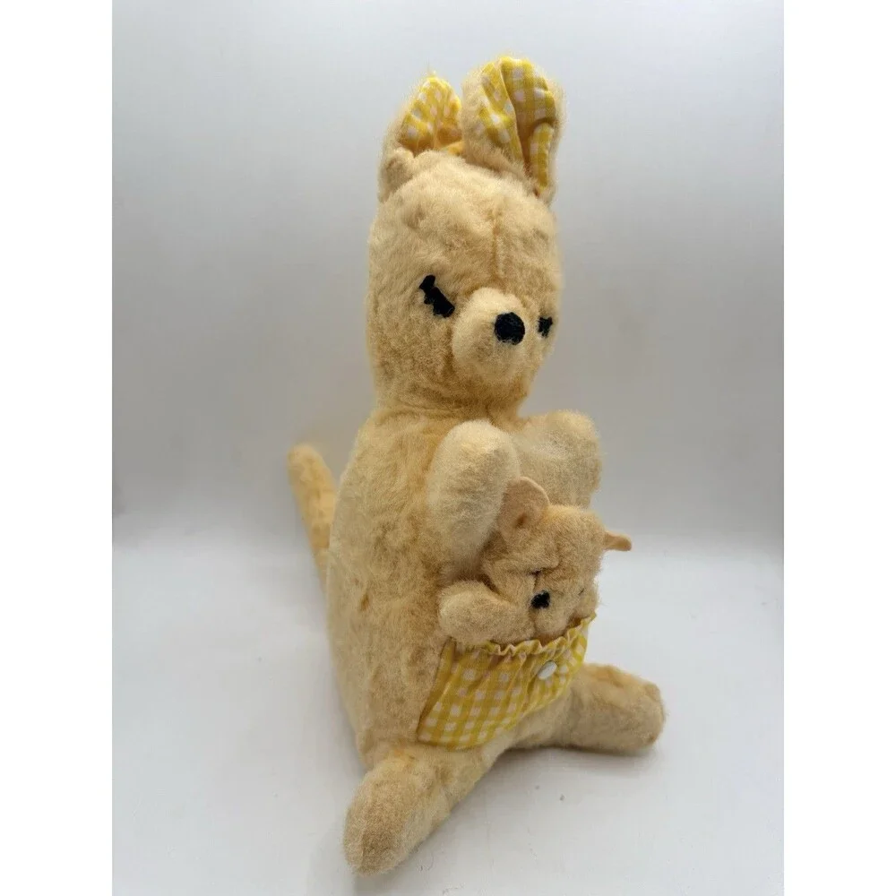 Vintage 12” Eden Toy Yellow Plus Kangaroo Mom & Removable Button Joey In Pocket